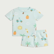 F&F Baby 2-Piece Pure Cotton Tropical Print T-Shirt and Shorts Set in Mint