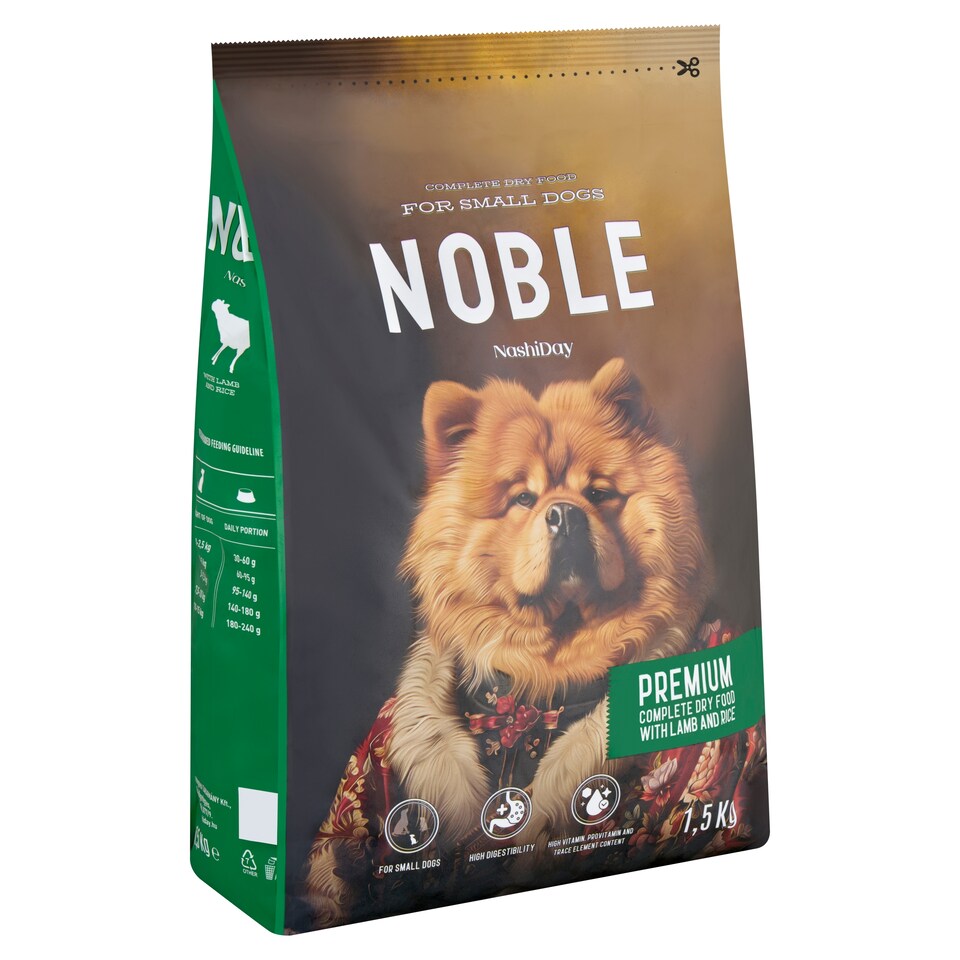 NashiDay Noble teljes értékű száraz állateledel felnőtt kutyák számára báránnyal és rizzsel 1,5 kg  1. kép