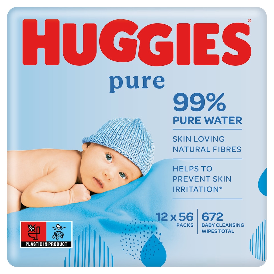 image 1 of Huggies Pure Baby Wipes Fragrance Free 12 Packs X56 Wipes