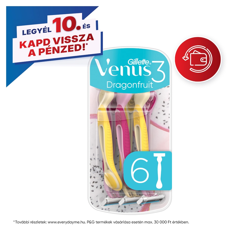 Gillette Venus 3 Dragonfruit Disposable Razors, Pack Of 6