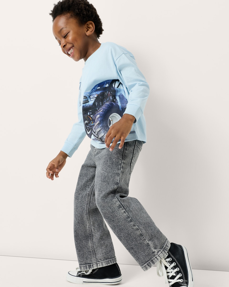 image 1 of F&F Boys Pure Cotton Monster Truck Long Sleeved Top in Blue
