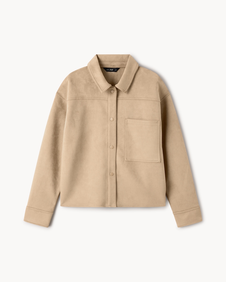 image 1 of F&F Faux Suede Shacket in Tan