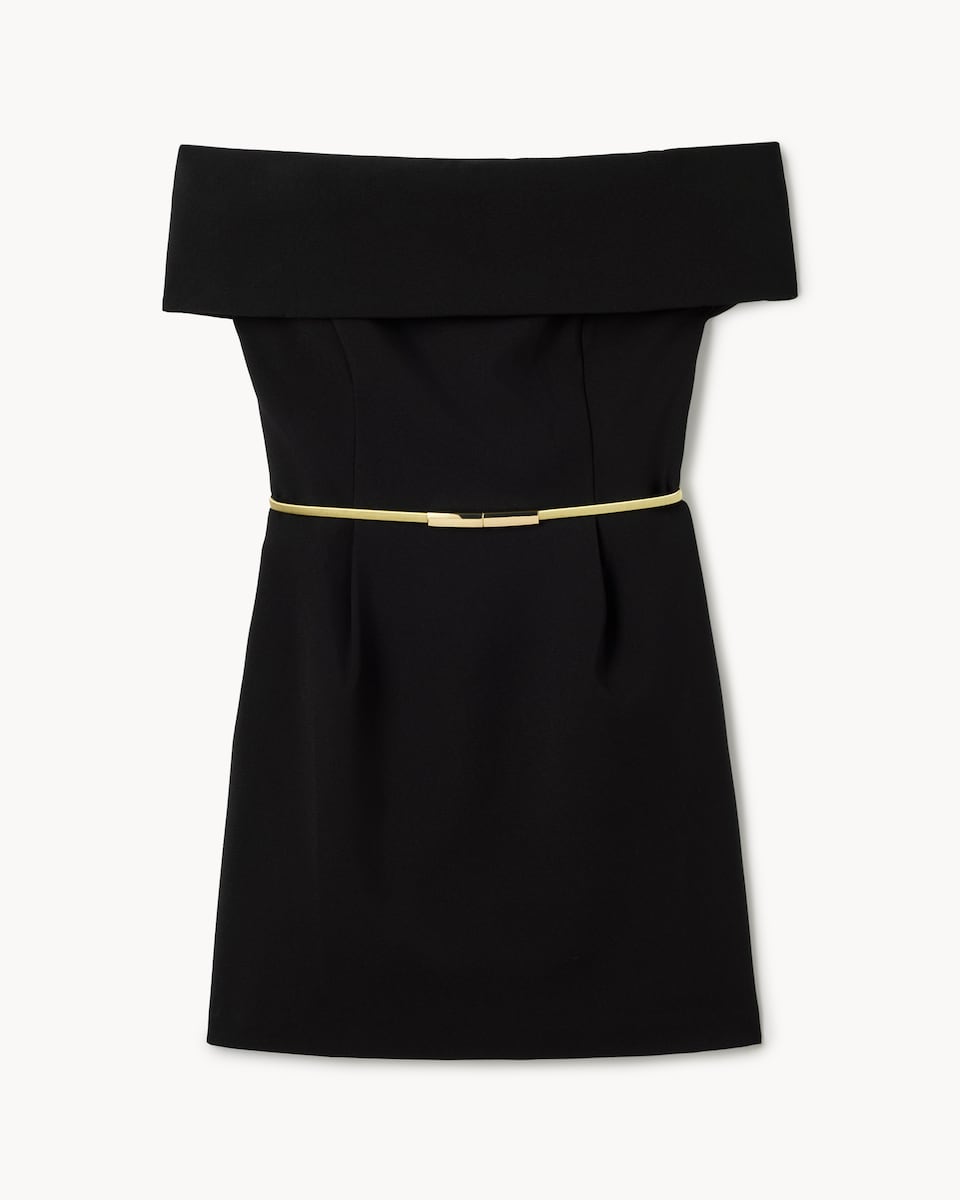 image 1 of F&F Bardot Belted Mini Dress in Black