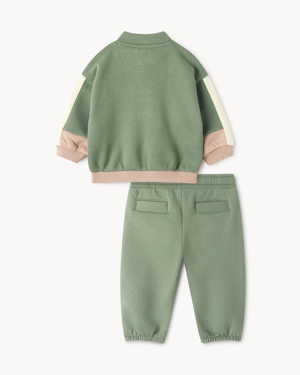image 1 of F&F Baby Cotton Rich Colour Block Sweatshirt and Joggers Set in Green