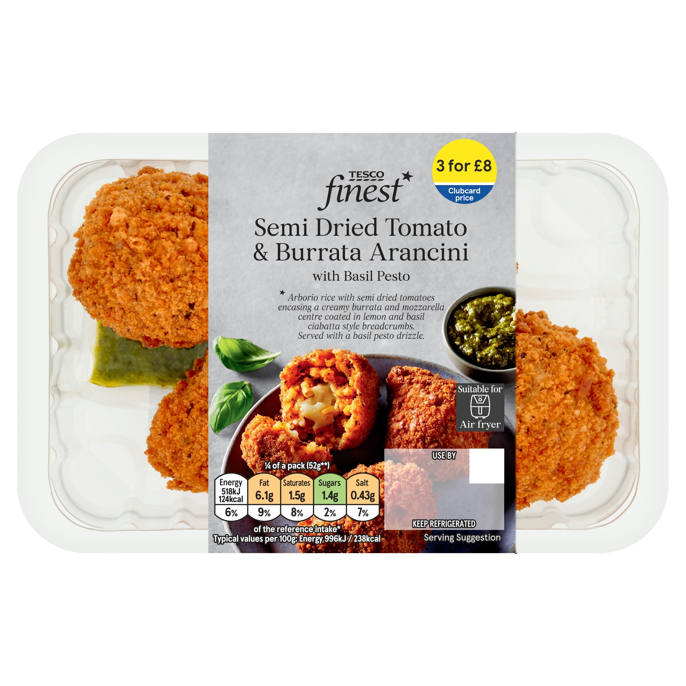 Tesco Finest Semi Dried Tomato and Burrata Arancini with Basil Pesto 225g