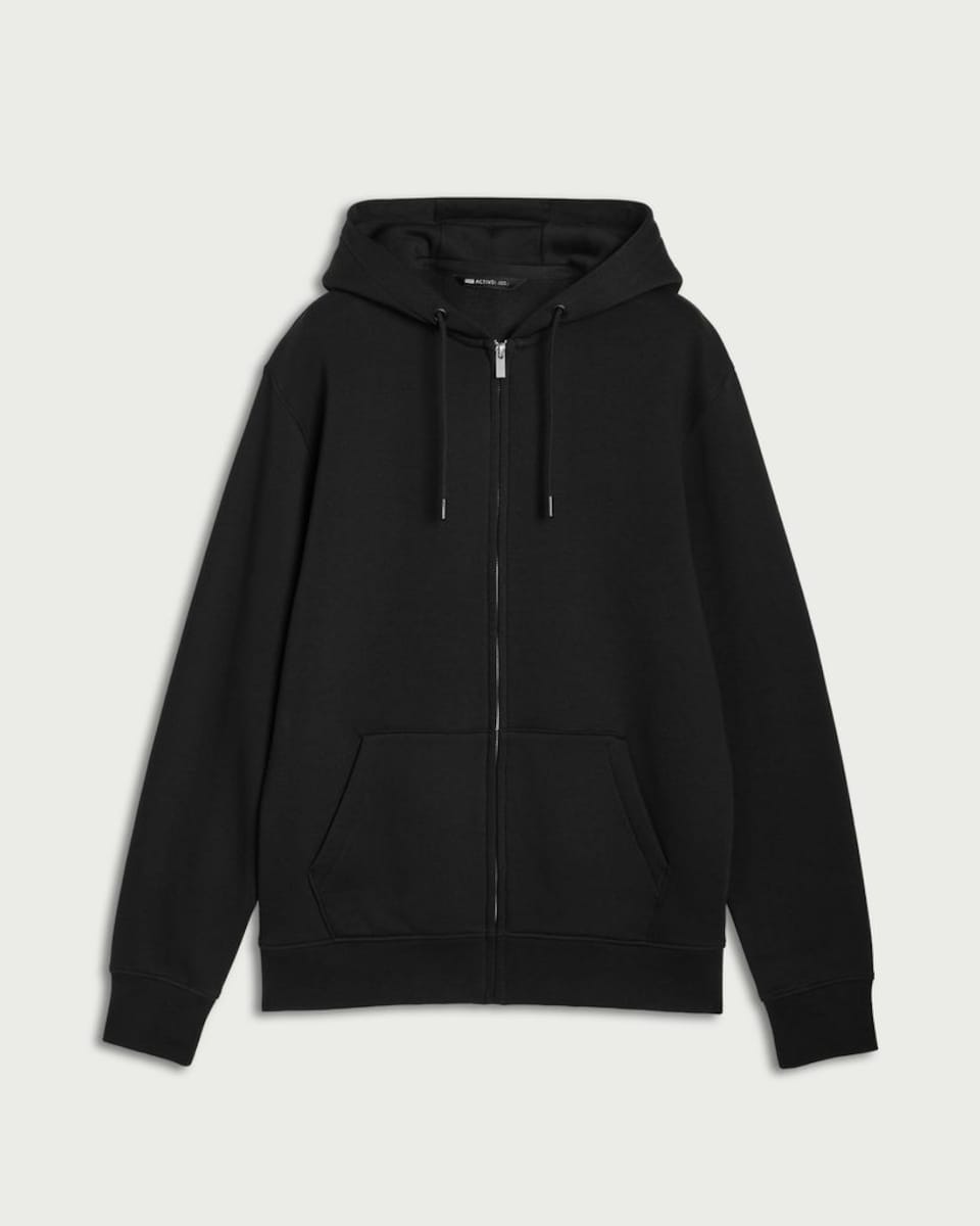 image 1 of F&F Active EVERYHOUR Cotton Rich Zip Up Hoodie in Black
