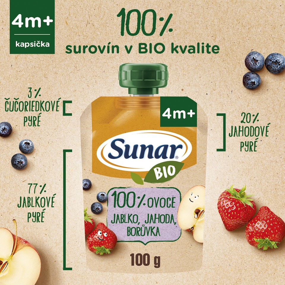 image 1 of Sunar Organic Apple, Strawberry, Blueberry 100 g