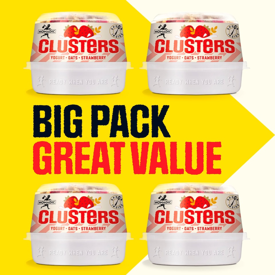 image 1 of Nomadic Yogurt and Oat Clusters, Strawberry 4 x 169g