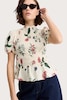 image 1 of F&F Floral Print Shirred Peplum Top in Cream