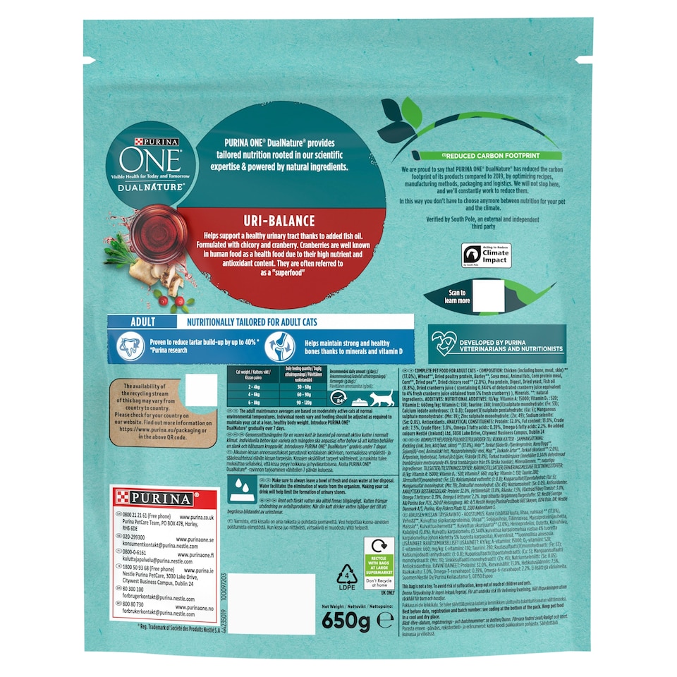 image 1 of Purina One Dual Nature Natural Defence Chicken & Cranberry 650G