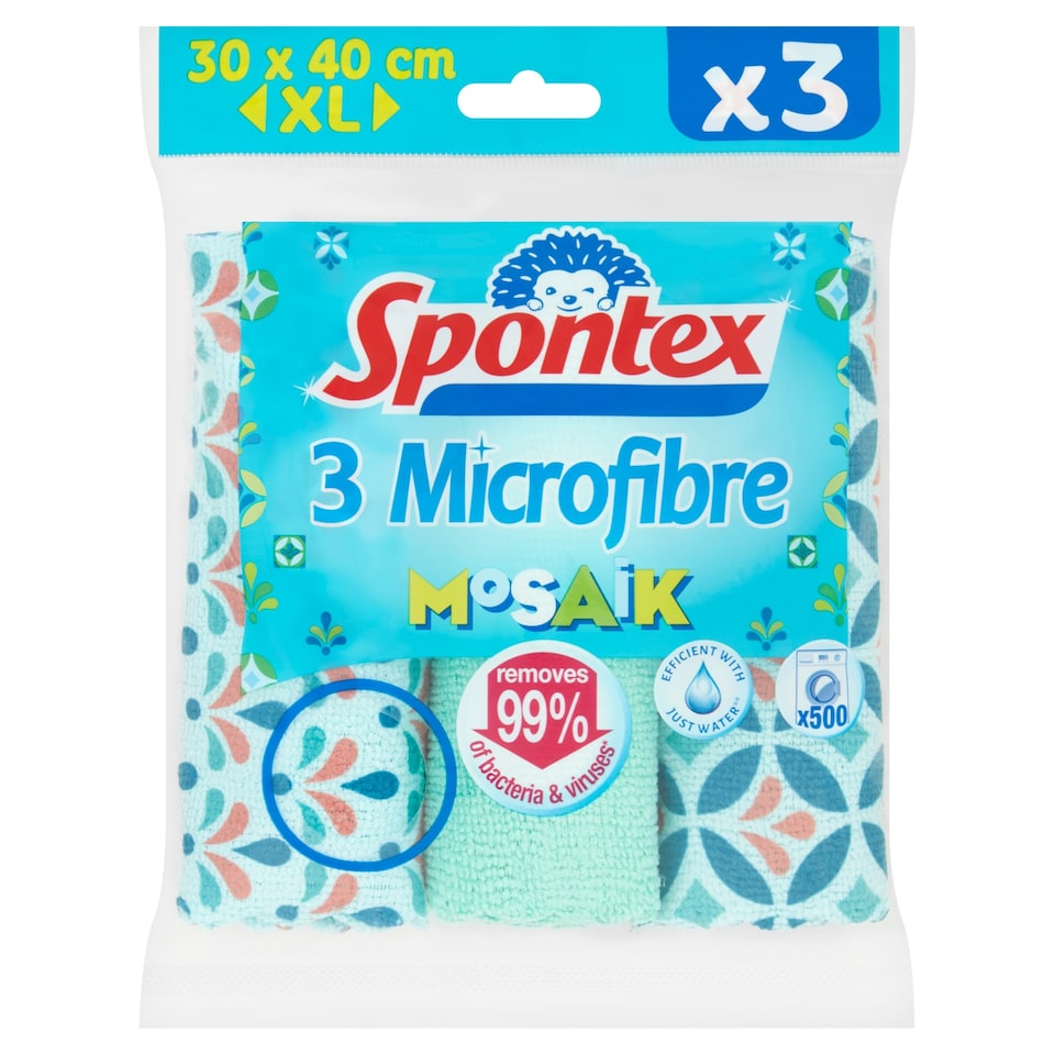 image 1 of Spontex Microfibre Mosaik Cloths Clip Strip 3 Pack