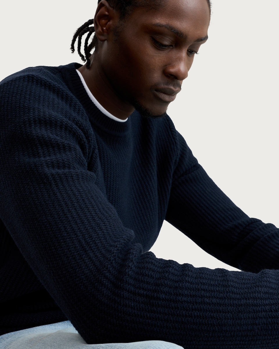 image 1 of F&F Knitted Ribbed Crew Neck Jumper in Navy