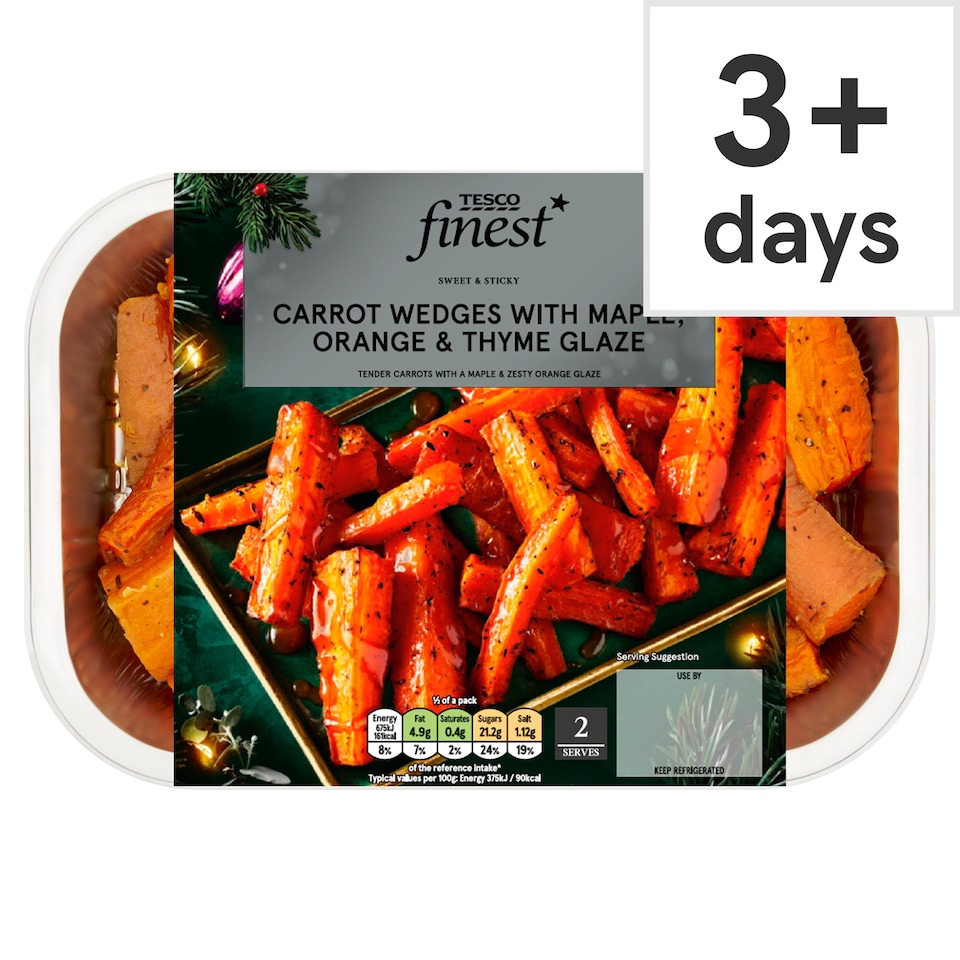 Tesco Finest Carrot Wedges With Maple, Orange & Thyme Glaze 400g
