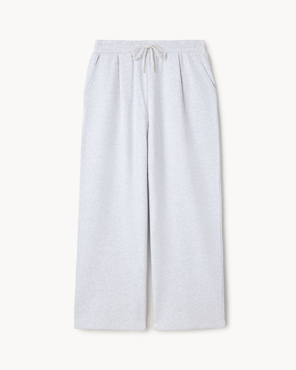 image 1 of F&F Cotton Rich Wide Leg Drawstring Trousers in Grey Marl