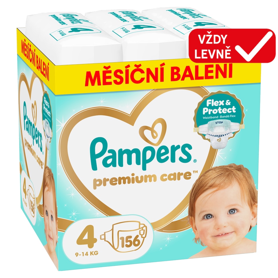 Obrázek 1 pro produkt Pampers Premium Care Velikost 4, 156 Plenek, 9kg-14kg