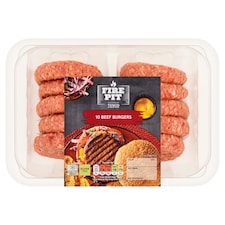 Tesco Fire Pit 10 Beef Burgers 920g NEW