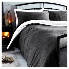 Silent Night Grey White Teddy Duvet Set Double