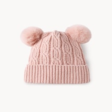 F&F Girls Cable Knit Pom Pom Beanie Hat in Pink