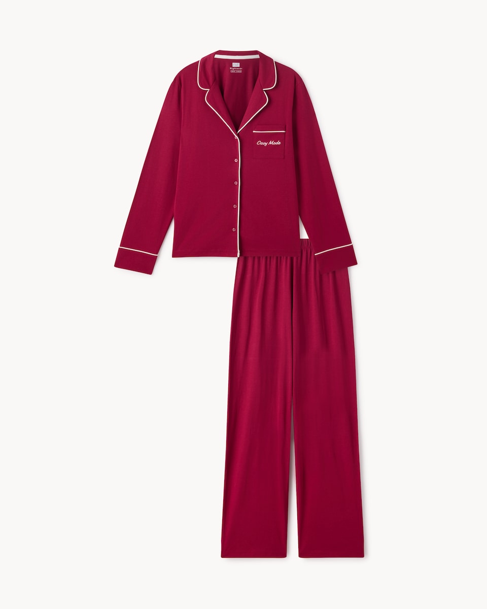 image 1 of F&F Pure Cotton Revere Pyjama Set in Red