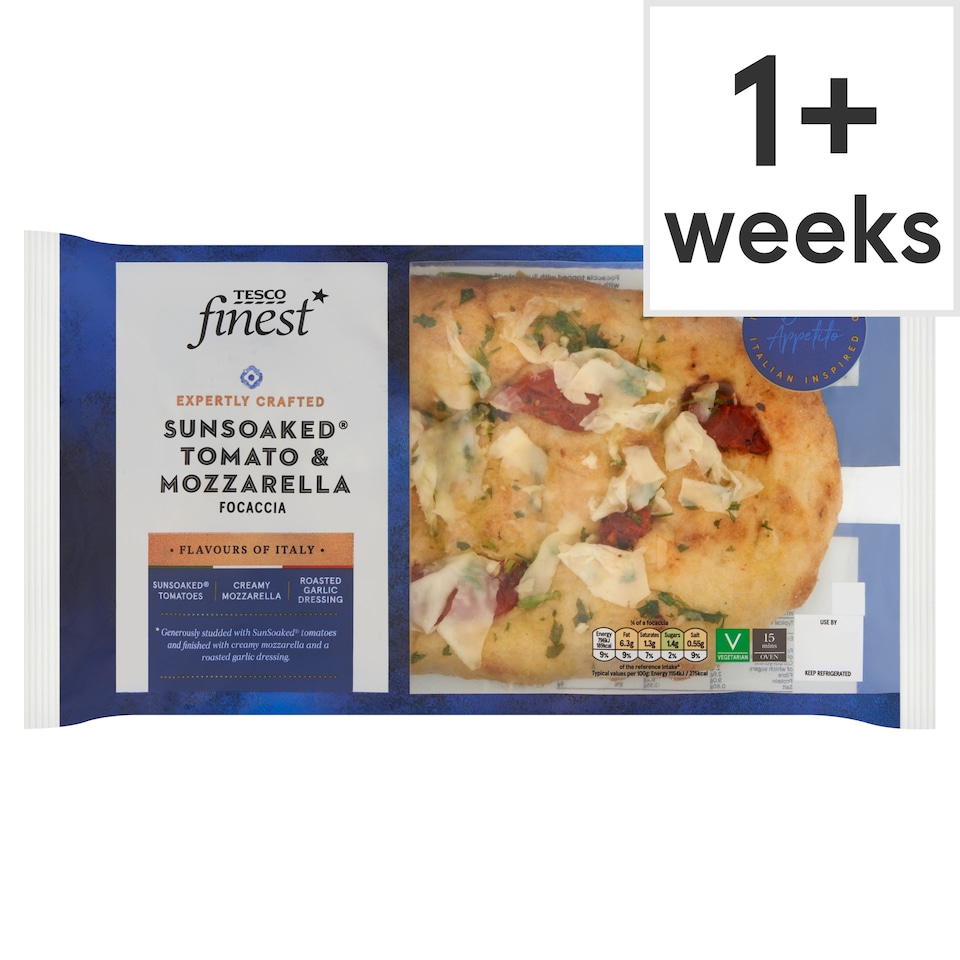 Tesco Finest Sunsoaked Tomato & Mozzarella Focaccia 305g