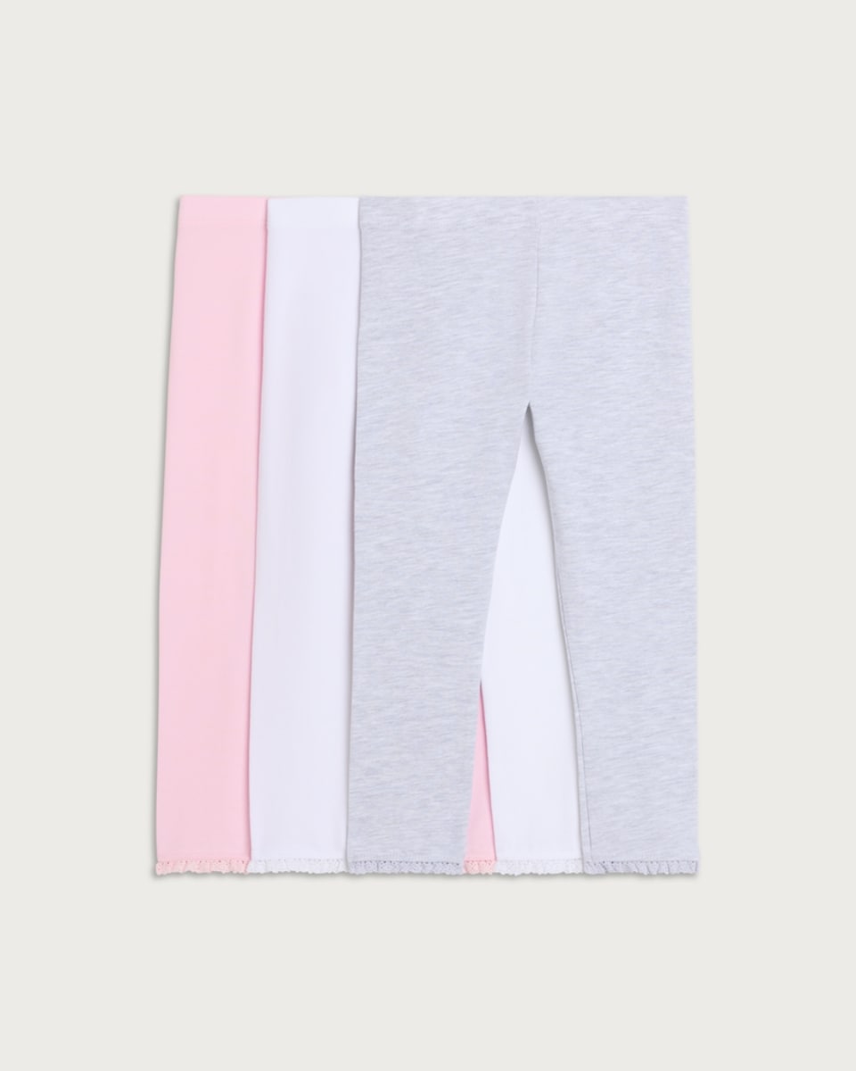F&F Girls 3-Pack Cotton Rich Frill Hem Leggings in Multi