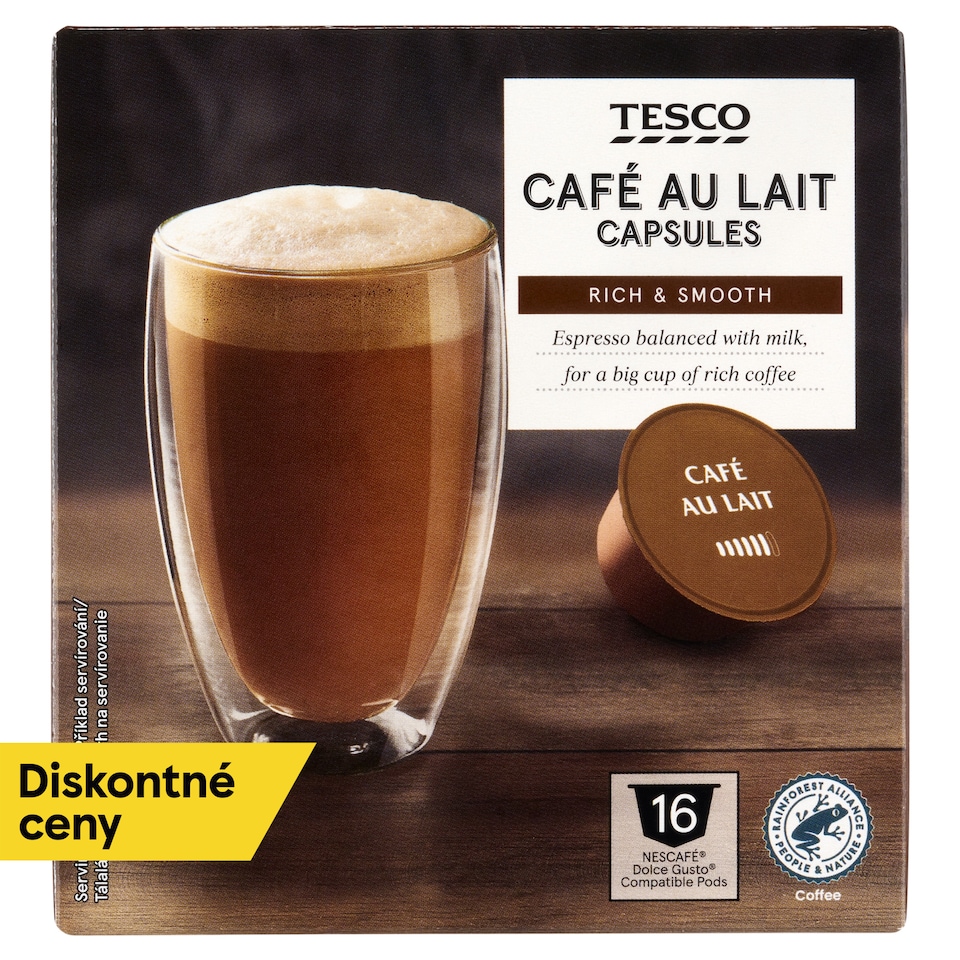 Tesco Café Au Lait instantná káva so sušeným plnotučným mliekom 16 x 10 g (160 g)