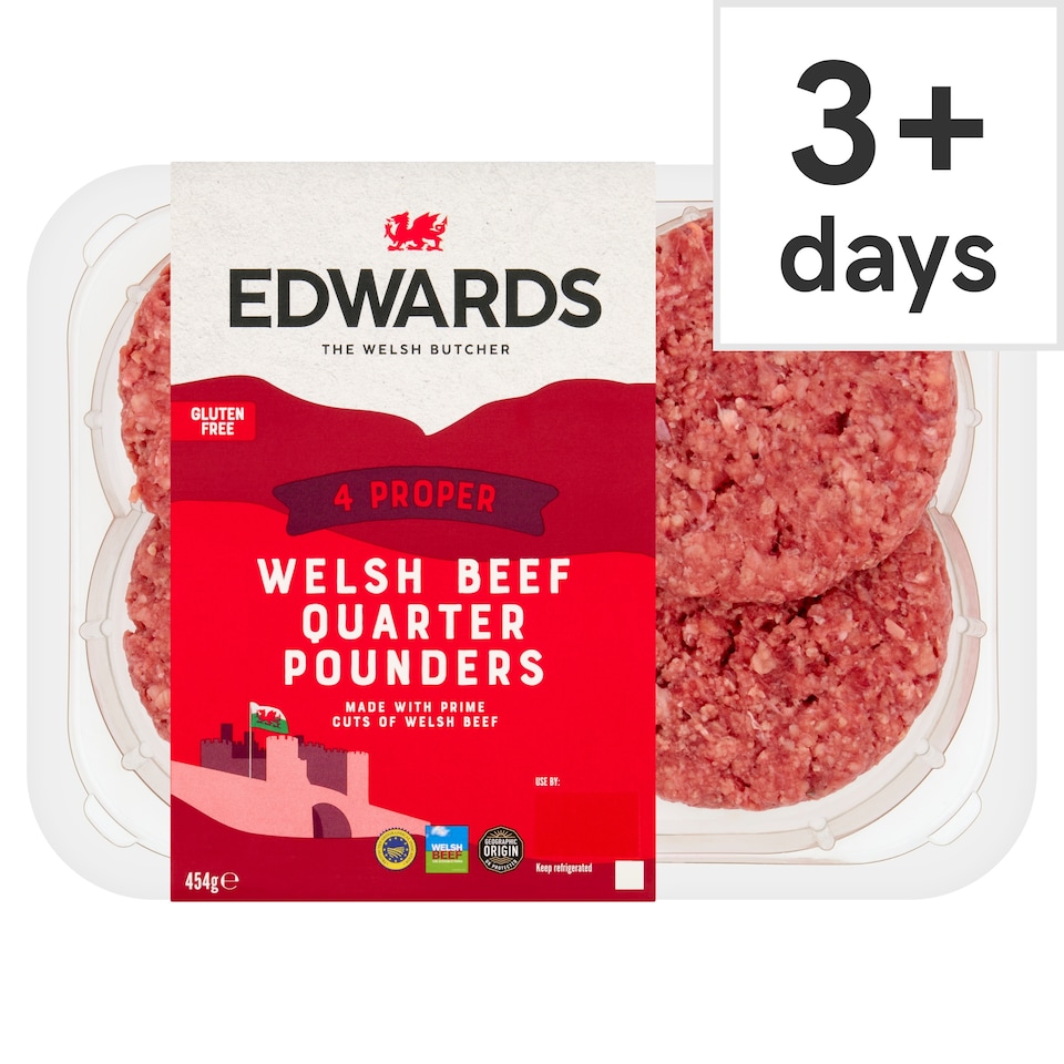 Edwards Of Conwy Beef Quarter Pounders 454G (L
