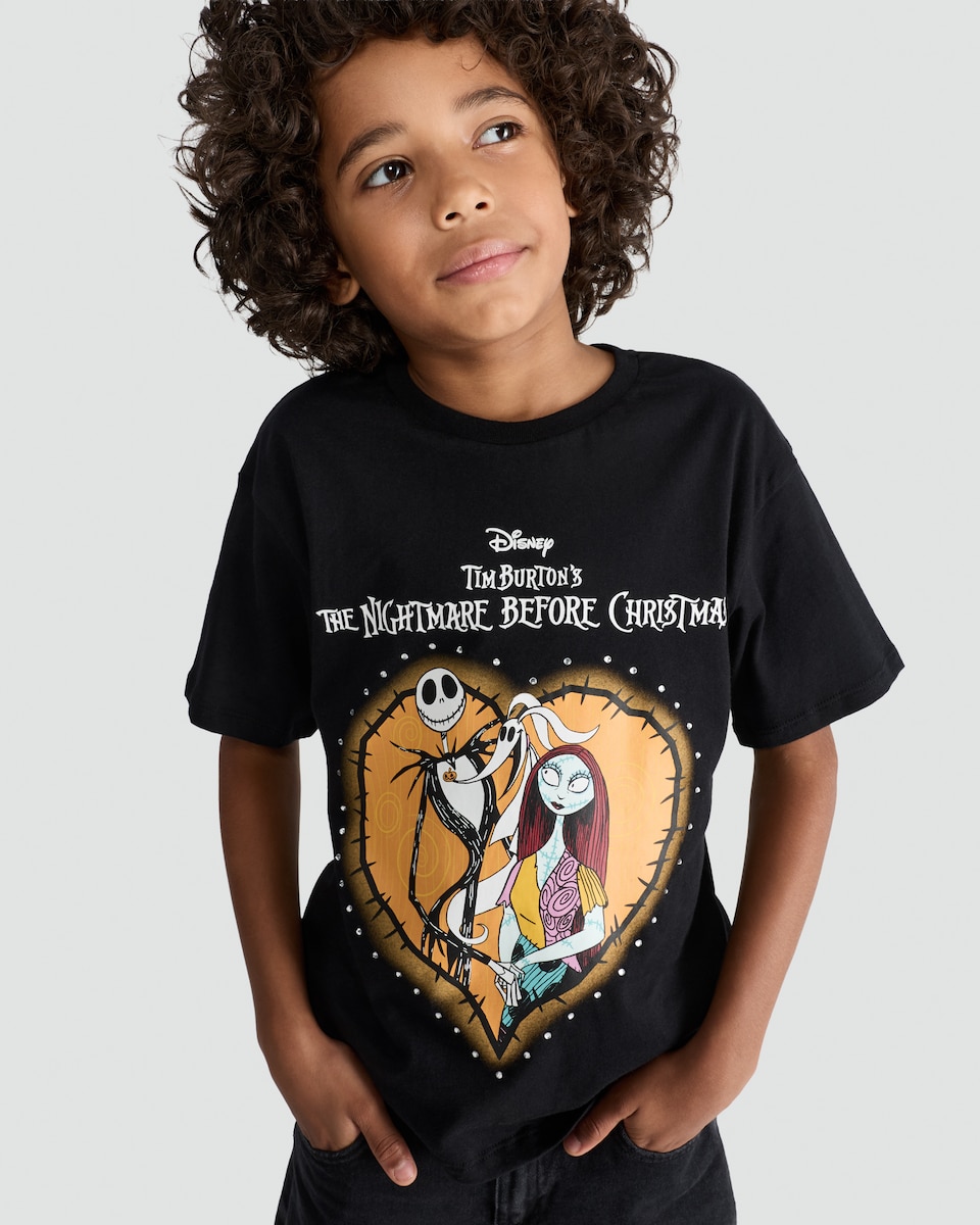 image 1 of Disney The Nightmare Before Christmas Print Pure Cotton T-Shirt in Black