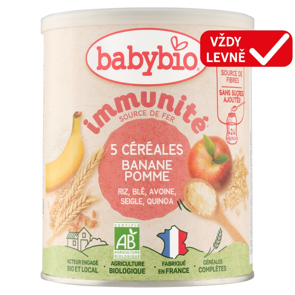 Babybio Bio nemléčná obilná 5zrnná kaše s banánem a jablkem 220g