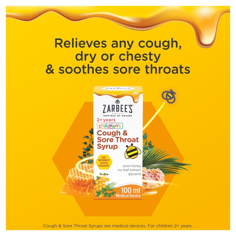 image 1 of Zarbee's Children's Sore Throat & Cough Syrup 2+ Years 100ml