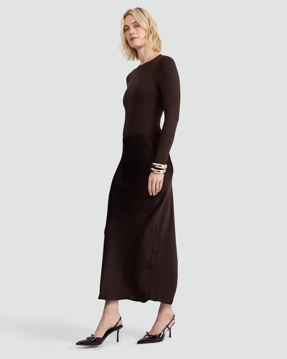 image 1 of F&F Polyamide Crew Neck Long Sleeved Bodysuit in Khaki