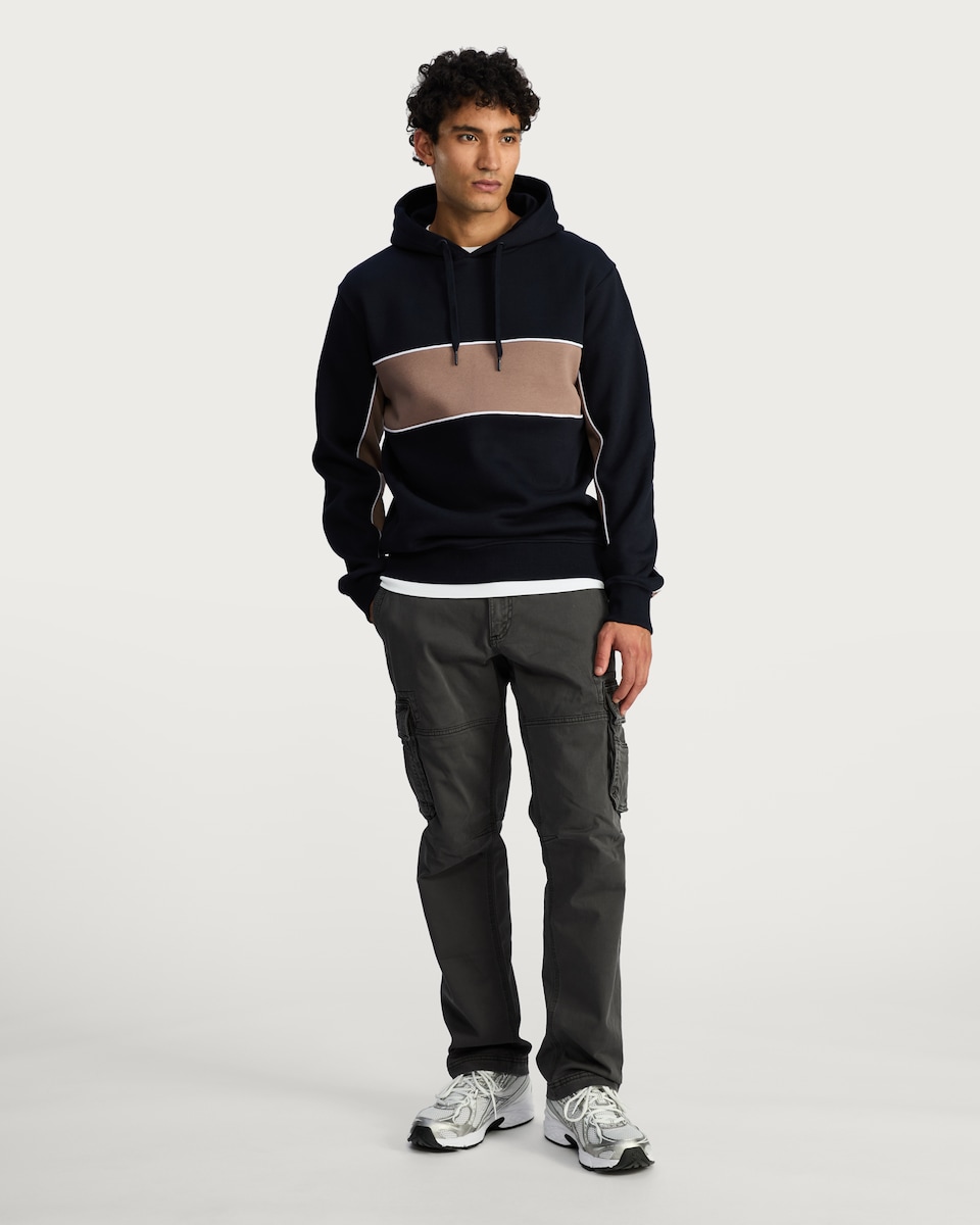 image 1 of F&F Cotton Rich Panelled Drawstring Hoodie in Navy