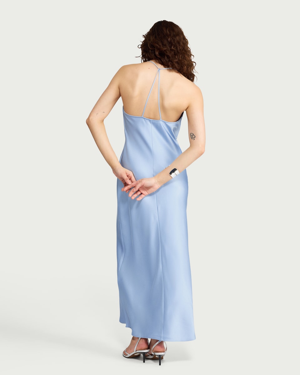 image 1 of F&F Satin Cowl Neck Maxi Dress in Blue