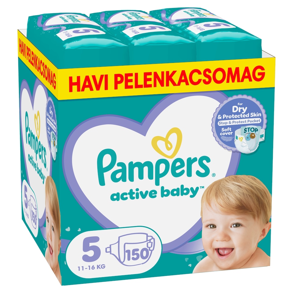 Pampers Active Baby Pelenka, Méret: 5, 150 db Pelenka, 11kg-16kg 1. kép