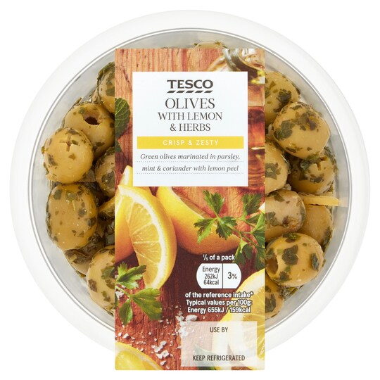 Tesco Olives With Lemon & Herbs 200G Tesco Groceries