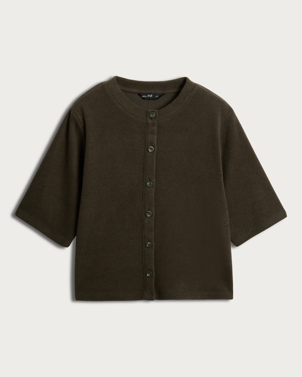 image 1 of F&F Button Front Short Sleeved Top in Olive