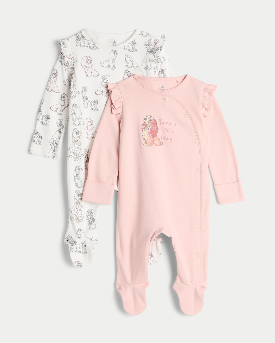 image 1 of Disney Lady and the Tramp 2-Pack Pure Cotton Sleepsuits in Pink