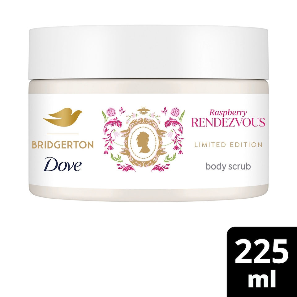 image 1 of Dove Limited Edition Bridgerton Rapsberry Rendevous Body Scrub Exfoliant 225ml