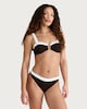 image 1 of F&F Textured Contrast Trim High Leg Bikini Bottoms in Brown