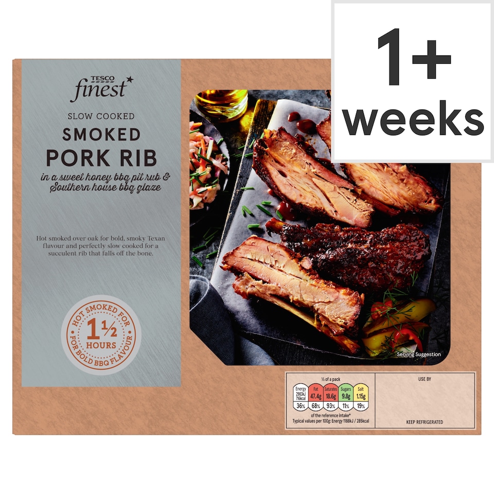 Tesco Finest Slow Cooked Smoked Pork Rib in a Sweet Honey BBQ Pit Rub & Southern House BBQ Glaze 618G