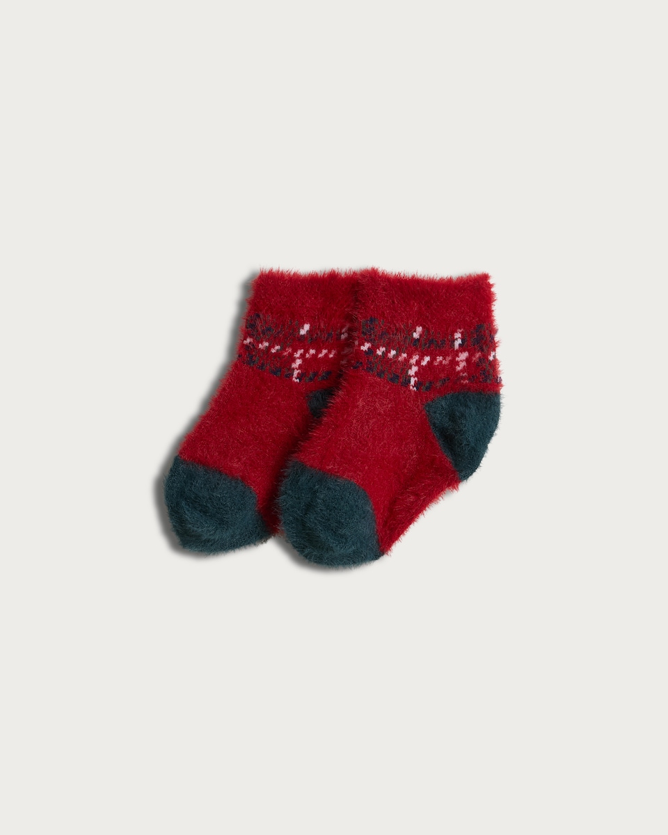 F&F Baby Check Matching Family Christmas Cosy Socks in Red