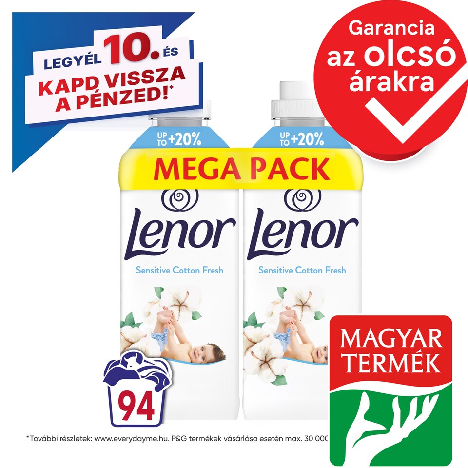 Lenor Textilöblítő 94 Mosáshoz, Sensitive Cotton Fresh 1. kép