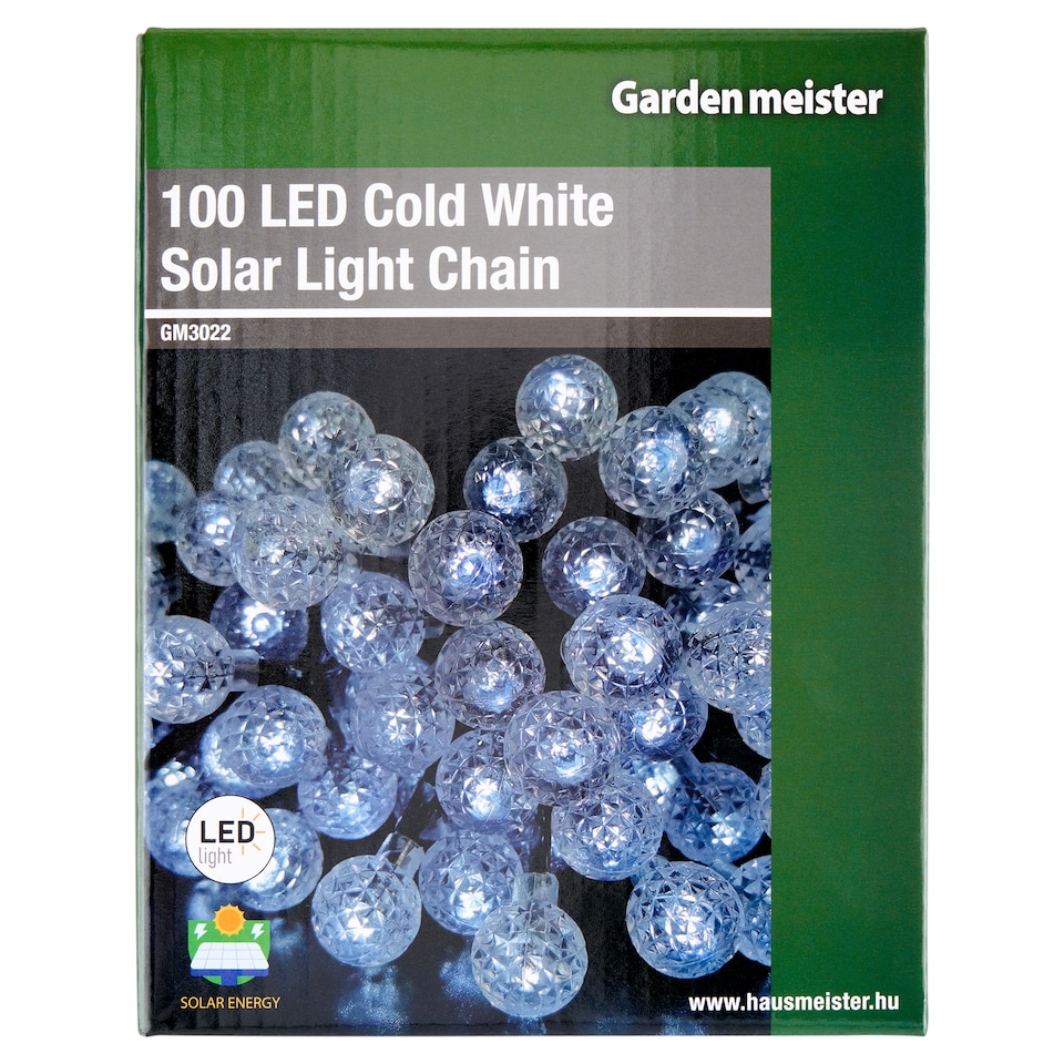 Garden meister GM3022 100 LED-es hidegfehér napelemes fényfüzér  1. kép