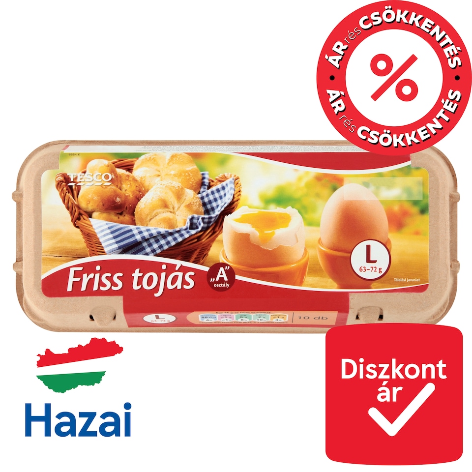 Tesco „A” osztályú friss tojás L 10 db