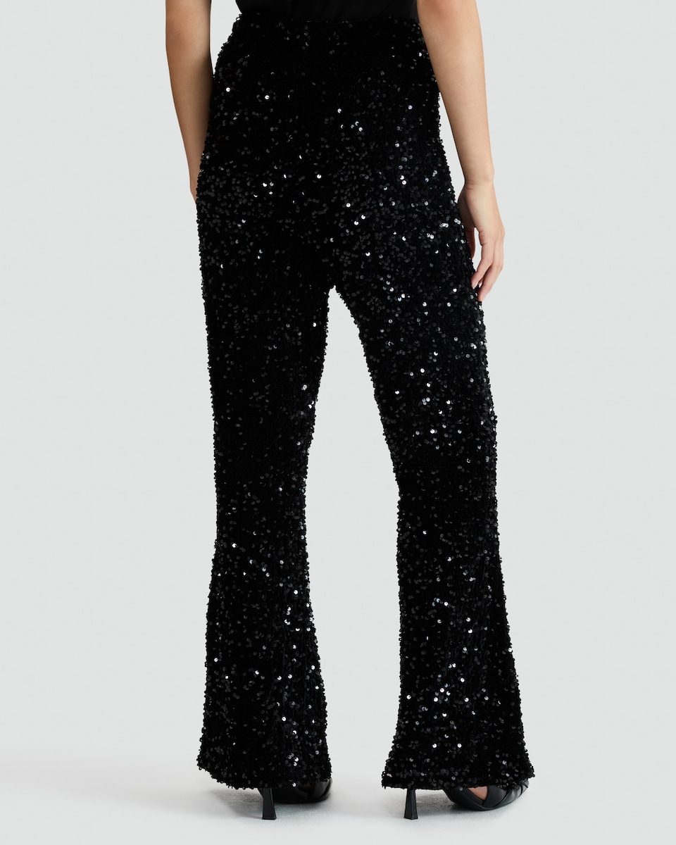 image 1 of F&F Velour Sequin Flared Trousers in Black