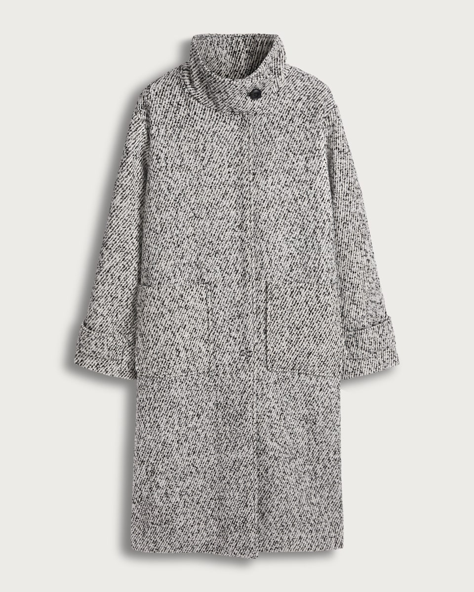 image 1 of F&F Textured High Neck Coat with Wool in Multi Black White