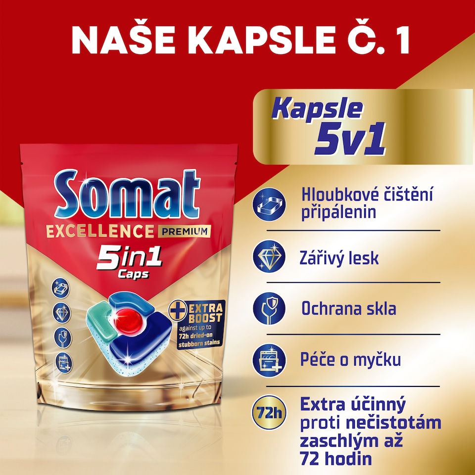Obrázek 1 pro produkt Somat Excellence Premium 5in1 kapsle do automatické myčky nádobí 80 ks 1488g