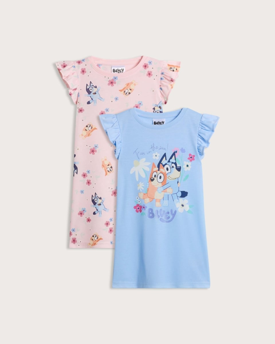 Bluey 2-Pack Frill Sleeved Nightdresses in Multi