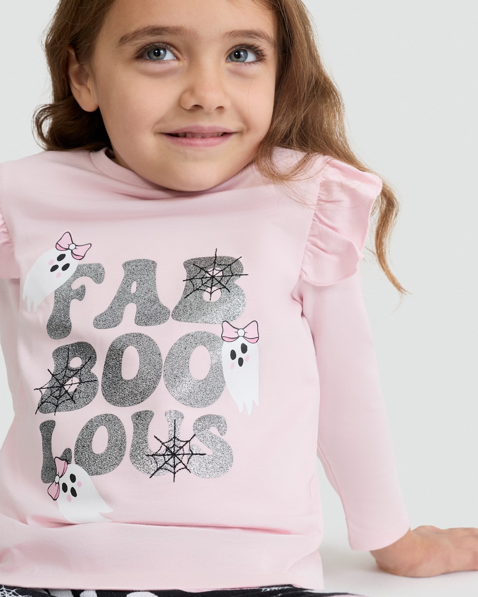 image 1 of F&F Girls 2-Piece Pure Cotton Fabulous Ghost Print Top and Legging Set in Multi Pink