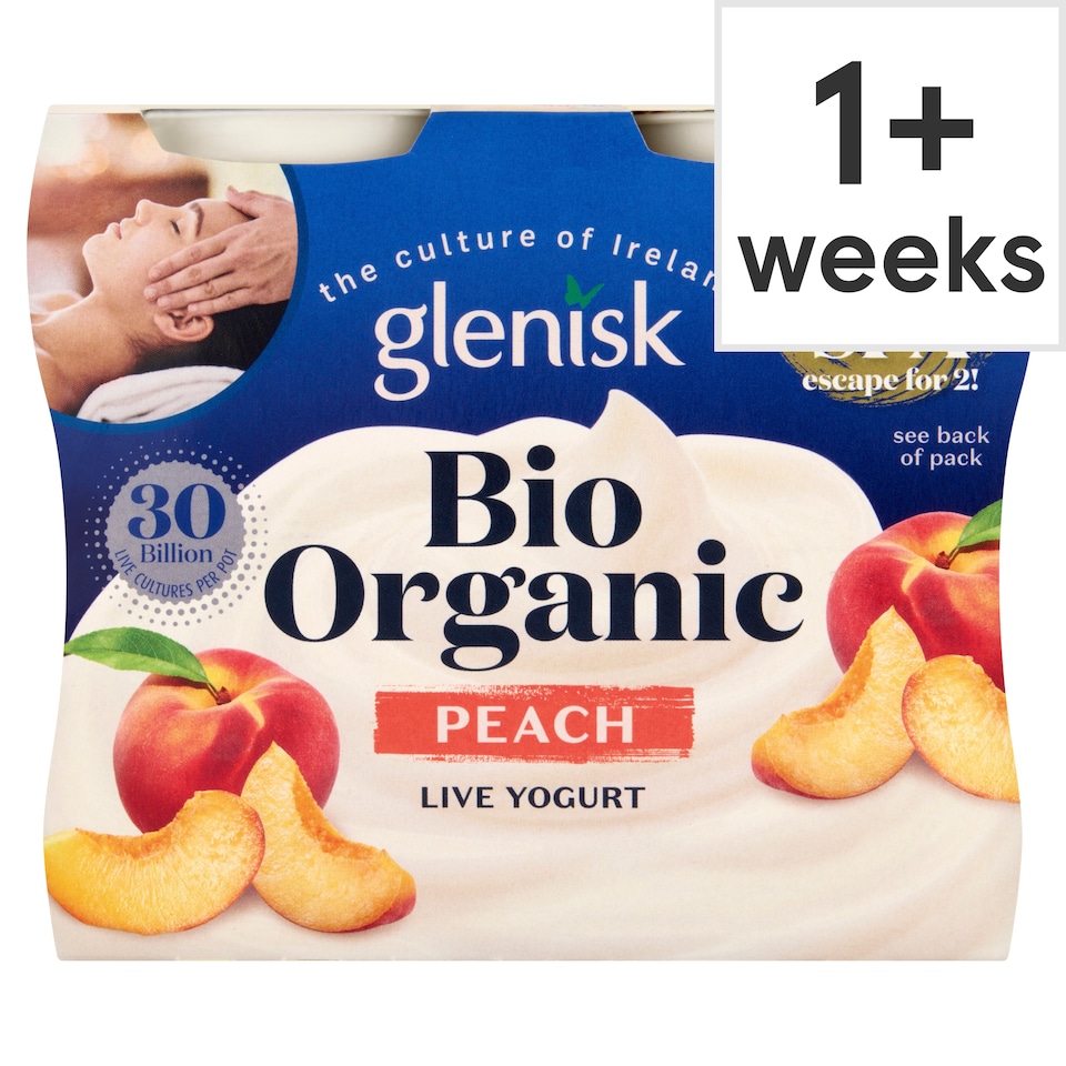 Glenisk Bio Organic Live Yogurt - Peach 4 x 125g